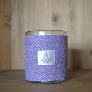 Purple tweed-covered candle from our past collection